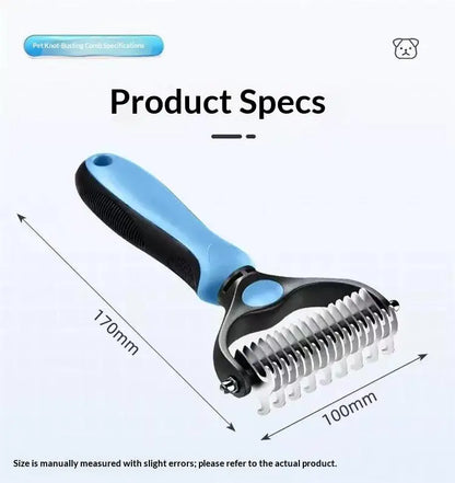 Double-Sided Pet Dematting Rake – Undercoat Grooming Tool for Long-Haired Dogs & Cats