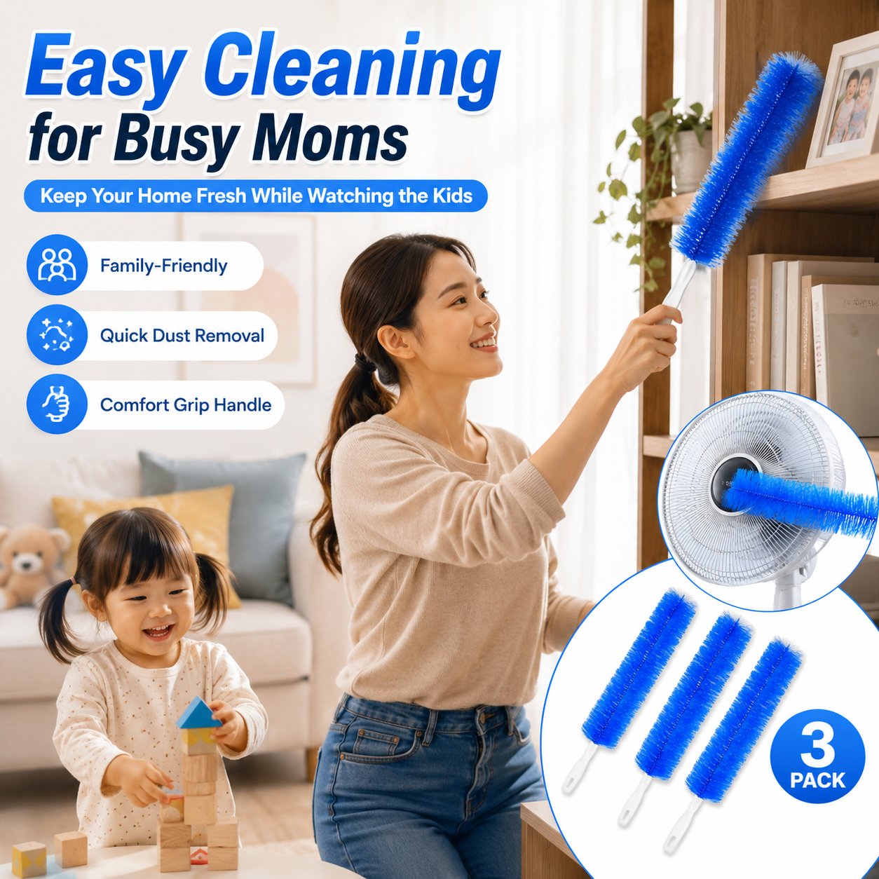 Reusable bendable microfiber dust remover brush cleaning shelf