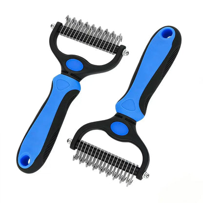 Double-Sided Pet Dematting Rake – Undercoat Grooming Tool for Long-Haired Dogs & Cats