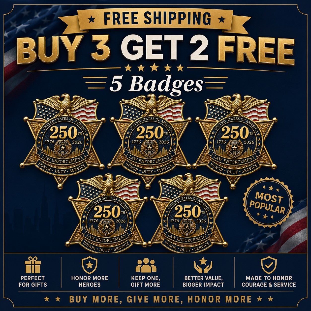 ⚡️⚡️Flash Sale 49% OFF - America 250 Law Enforcement Brooch