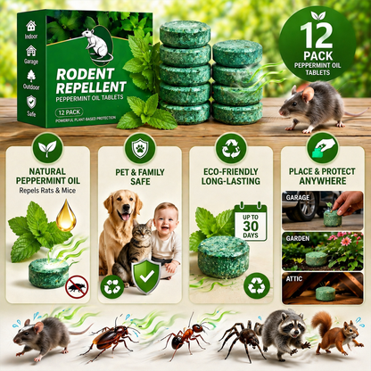 🟢 12 Pack Natural Peppermint Tablets — Protect Attics, Garages & Storage Areas From Unwanted Night Visitors