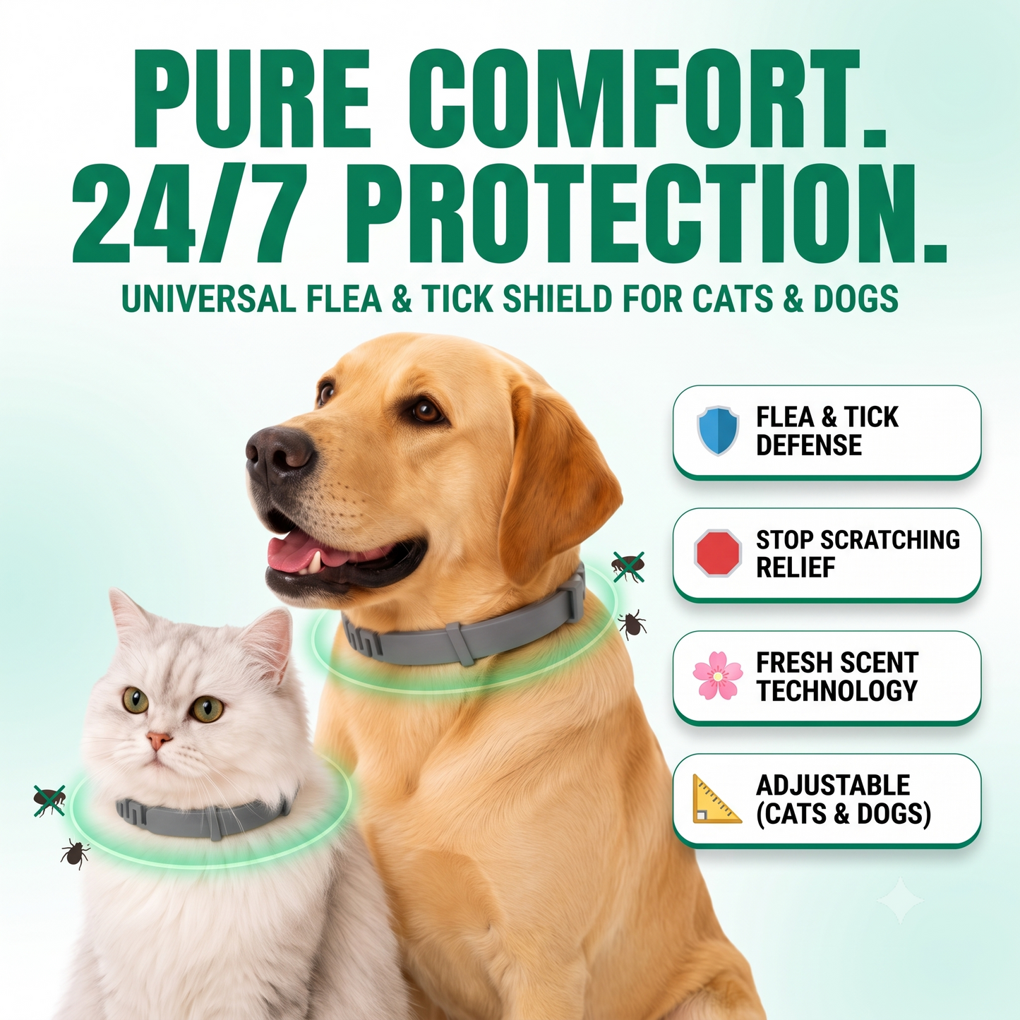 Itch-Free Flea & Tick Shield Collar for Cats & Dogs