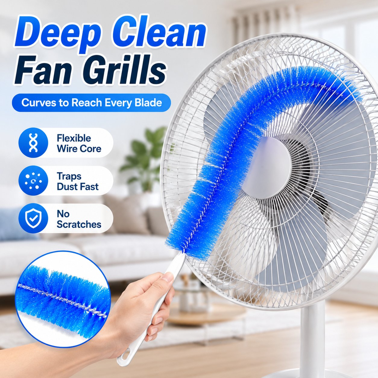 Bendable microfiber brush cleaning fan grills