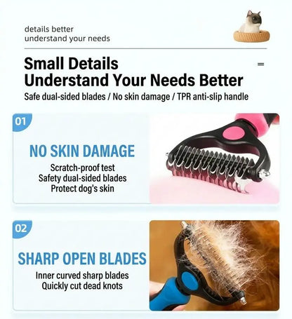 Double-Sided Pet Dematting Rake – Undercoat Grooming Tool for Long-Haired Dogs & Cats