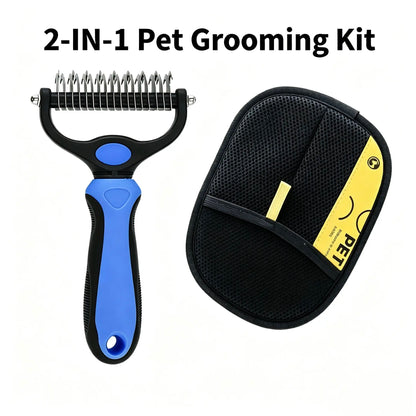 Double-Sided Pet Dematting Rake – Undercoat Grooming Tool for Long-Haired Dogs & Cats