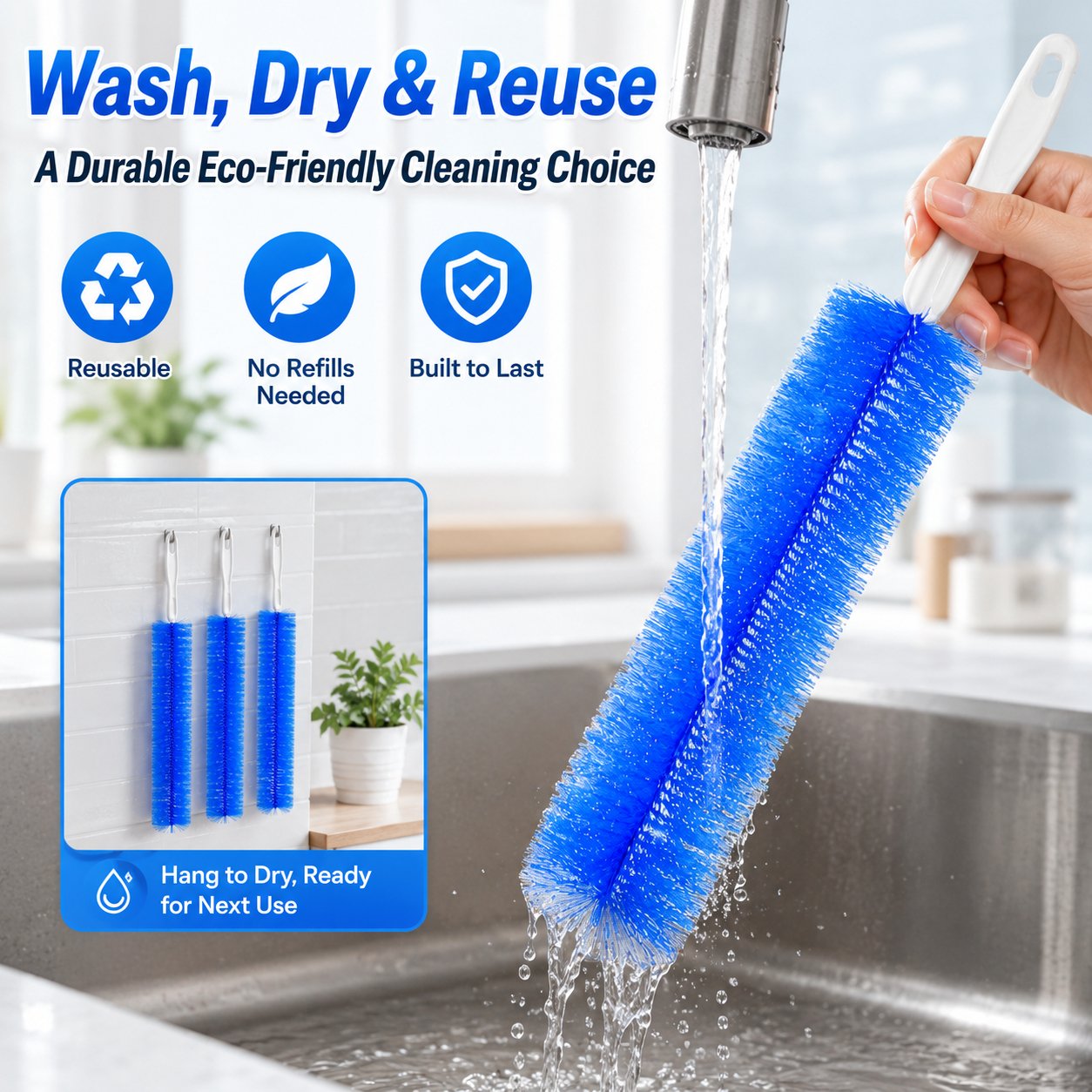 Wash dry and reuse bendable dust brush